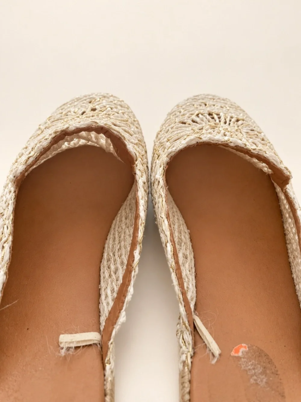 Atalina Ivory Crochet Floral Espadrille Mules Gold Metallic Slip-On Shoes 11M